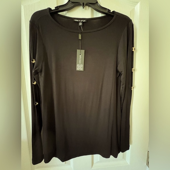 Cable & Gauge Black Jeweled Long Sleeve Open Slitted Top Size Small - Picture 2 of 8